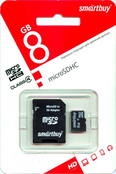 Карта памяти SmartBuy microSDHC 8GB Class 4 + adapter, купить в rim.org.ru, гарантия на товар, доставка по ДНР
