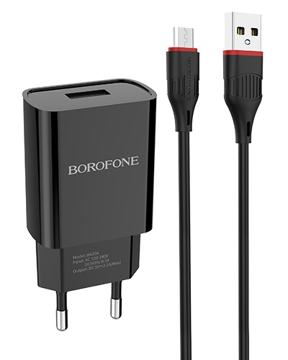 Зарядное устройство BOROFONE BA20A серии Sharp micro USB (Black), купить в rim.org.ru, гарантия на товар, доставка по ДНР