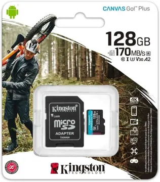 карта памяти KINGSTON microSDXC 128Gb Canvas Go+ U3 V30 (R170/W90)+ad, купить в rim.org.ru, гарантия на товар, доставка по ДНР