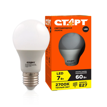 Лампа СТАРТ LED Груша 7Вт Е27 теп, купить в rim.org.ru, гарантия на товар, доставка по ДНР