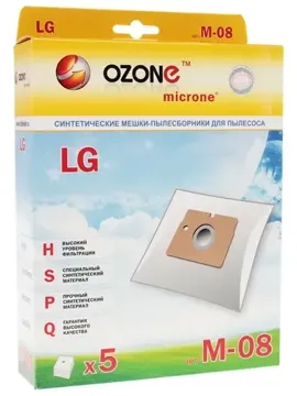 Пылесборник OZONE micron M-08 синт. 5шт. (LG ТВ-36), купить в rim.org.ru, гарантия на товар, доставка по ДНР