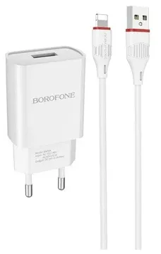 Зарядное устройство BOROFONE BA20A серии Sharp Lightning белый (White), купить в rim.org.ru, гарантия на товар, доставка по ДНР