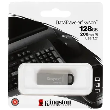 Флеш-драйв KINGSTON DT Kyson 128GB USB 3.2 Silver/Black, купить в rim.org.ru, гарантия на товар, доставка по ДНР