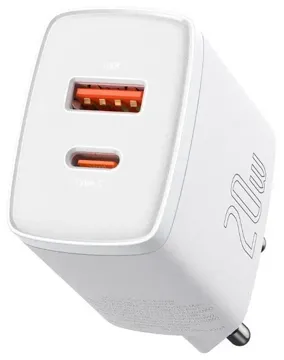 Сетевая зарядка BASEUS Mini Charger Dual USB PD 20W White (CCCP20UE), купить в rim.org.ru, гарантия на товар, доставка по ДНР